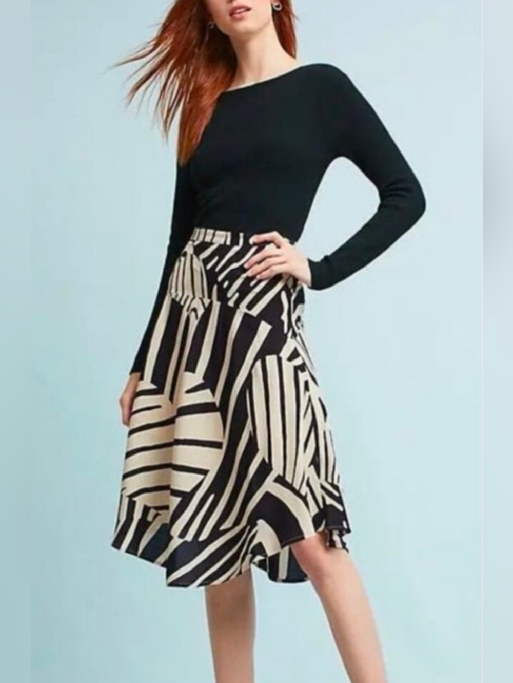 Maeve Ava Zebra Black & Cream Graphic A-Line Midi Skirt 6